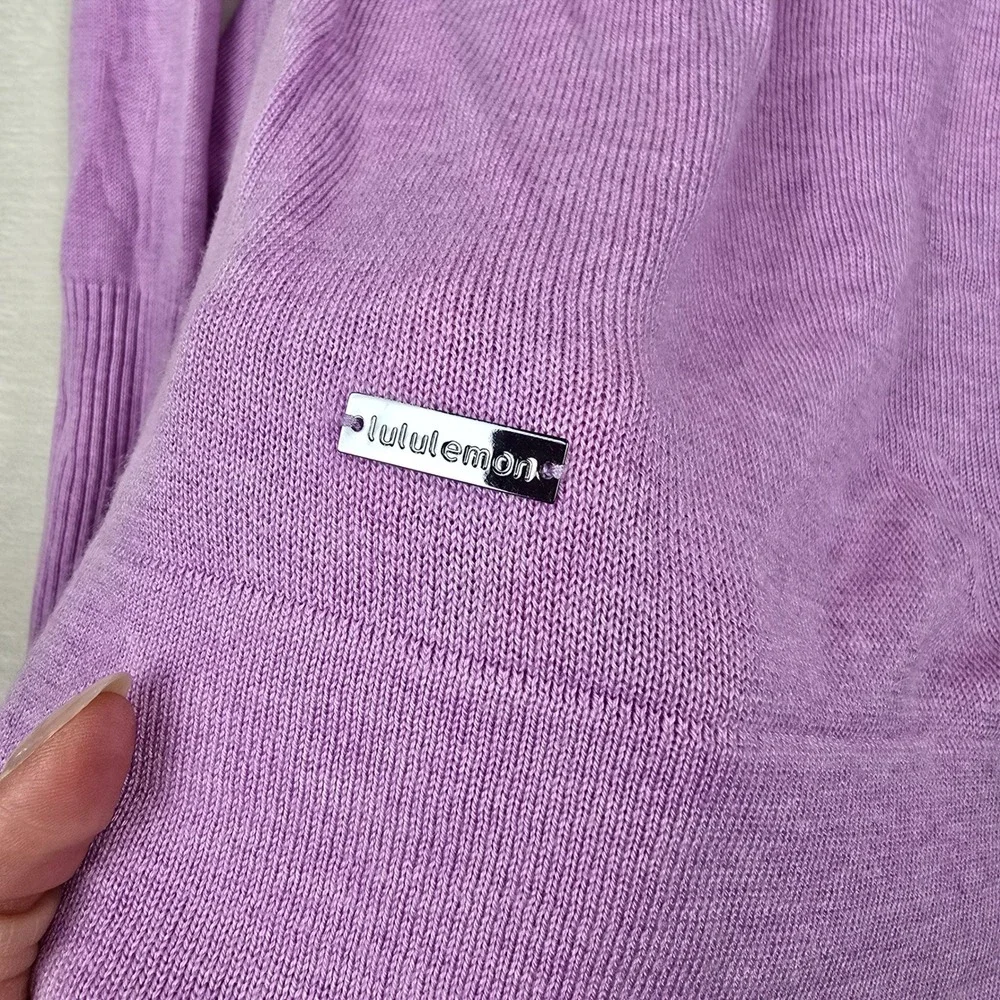Lululemon Purple Draped Open Front Cardigan Ribbed Back‎ Thumbholes Knit Sweater